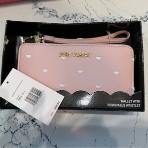 NWT Betsey Johnson Boxed “Hearts” Embroidered Zip Around Wallet